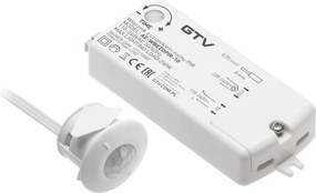 Întrerupător cu senzor de mișcare PIR GTV pentru iluminat LED, 250W, 100-240V AC, IP20, alb, cablu 2 m 250 W, 240 V, 2 m, Alb