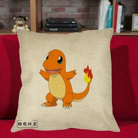 Perna Personalizata Charmander Pokemon, 40x40 cm, Crem, Husa Detasabila, Perna Inclusa, BEKZ®