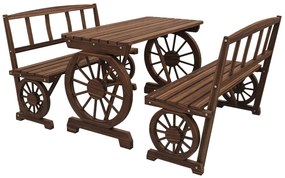 Outsunny Set de mobilier de terasa din 3 piese, pentru exterior, Set din lemn pentru gradina cu doua scaune, Carbonizat | Aosom Romania
