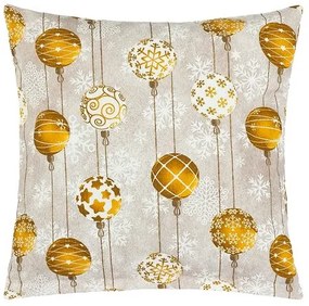 Față de pernă Bellatex Globuri de Crăciun aurii, gri, 40 x 40 cm