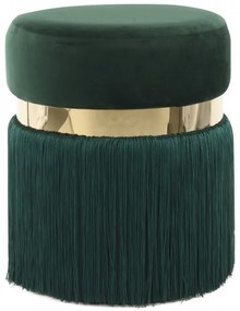 Puf/ Taburet tapitat cu franjuri Rebecca verde / auriu