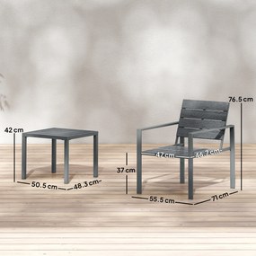 Outsunny Set Bistro Grădină 3 Piese pentru 2 Persoane, Masă și Scaune de Exterior cu Cadru Metalic, Mobilier din Plastic pentru Terasă | Aosom Romania
