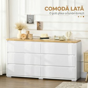 HOMCOM Comodă Depozitare, 6 Sertare, Mobilier Dormitor/Cameră de Zi, Alb/Lemn Natural | Aosom Romania