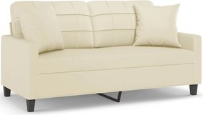 vidaXL Canapea cu 2 locuri cu pernuțe, crem, 140 cm, piele ecologică