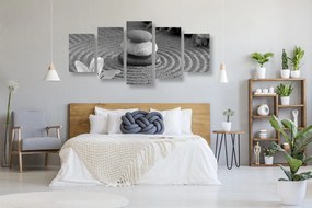 Tablou 5-piese Zen grădină și pietre în nisip în design alb-negru