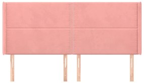 Tablie de pat cu aripioare, roz, 203x16x118 128 cm, catifea 1, Roz, 203 x 16 x 118 128 cm