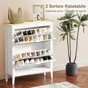 HOMCOM Dulap de pantofi subțire în stil Boho cu 2 sertare rabatabile, pentru 14 perechi de pantofi, Alb | Aosom Romania
