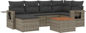 vidaXL Set canapele de grădină, 7 piese, cu perne, gri, poliratan