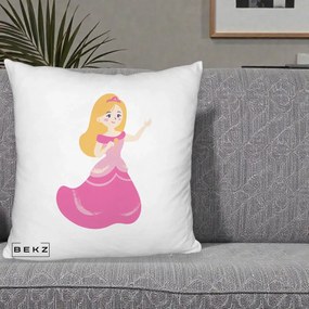 Perna Personalizata Printesa Roz cu Microfon, 40x40 cm, Alb Pufos, Husa Detasabila, Perna Inclusa, BEKZ®