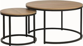 Set 2 masute cafea DION, stejar/negru, PAL laminat/metal