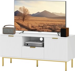 HOMCOM Comodă TV, mobilier TV pentru 127 cm cu 2 uși cu închidere silențioasă, sertar și compartiment deschis, 120x39x54cm, alb | Aosom Romania