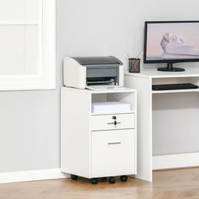 Vinsetto Dulap cu Sertare Blocabile, 2 Chei Incluse, cu 5 roti cu rotatie la 360°, Spațiu Optimizat, Alb | Aosom Romania