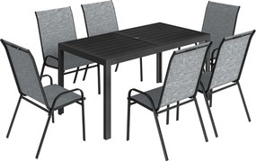 Outsunny Set Masă și Scaune Grădină cu Masă Metalică cu Orificiu și 6 Scaune Stivuite Respirabile pentru Terasă Gri | Aosom Romania