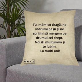 Cadou pentru Mama - Perna Personalizata Mamico Draga Te Iubim La Multi Ani cu Text Negru, 40x40 cm, Crem, Husa Detasabila, Perna Inclusa, BEKZ®
