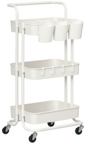 HOMCOM Cărucior cu 3 nivele, servietă cu 4 cârlige și 3 cutii suspendate detașabile pentru 42 x 38 x 86,5 cm alb | Aosom Romania