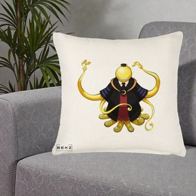 Perna Personalizata Assassination Classroom Koro-sensei, 40x40 cm, Crem Reliefat, Husa Detasabila, Perna Inclusa, BEKZ®