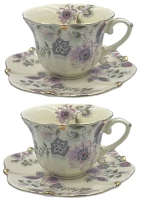 Serviciu Portelan Vintage 2 Cesti si farfurii, Flowers