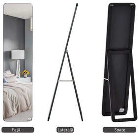 HOMCOM Oglindă de Podea sau Perete cu Cadru din Lemn, Oglindă cu Suport, Pliabil cu Balama, 37x43x156 cm, Nuc | Aosom Romania