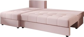 Coltar extensibil de colt VENORIA SLIM, roz pudra, reversibil, 200x143 cm + 2 perne GRATUIT