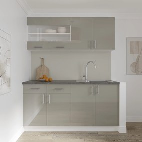 Set Bucatarie Karo V8, Gri Lucios/Alb, MDF, Blat Thermo 28 mm, L 160 cm