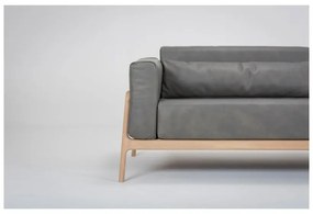 Canapea din piele bovină cu structură din lemn masiv de stejar Gazzda Fawn, 240 cm, gri închis
