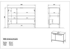 Dulap gri-bej sub chiuveta cu aspect de nuc 80x59 cm Yonkers - Germania