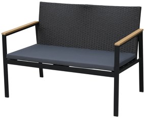 Outsunny Set Mobilier de Grădină din Ratan din 2 Scaune cu Brațe pentru Terasă, Bancă și Masă de Cafea, 80x42x37 cm, Negru | Aosom Romania