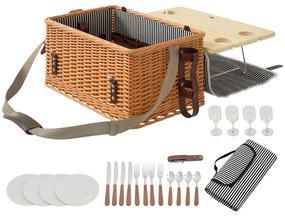 Outsunny Coș Picnic Răchită Bej cu Set | Aosom Romania