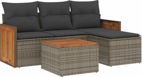 vidaXL Set canapea de grădină cu perne, 5 piese, gri, poliratan
