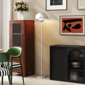 HOMCOM Lampă de podea pentru living modernă cu abajur în formă de bol, întrerupător de picior, soclu E27, fără bec, Ø30x155 cm Argintiu | Aosom Romania