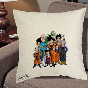 Perna Personalizata Dragon Ball Z Grup Complet, 40x40 cm, Ecru, Husa Detasabila, Perna Inclusa, BEKZ®