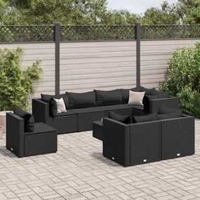 3308203 vidaXL Set mobilier de grădină cu perne, 9 piese, negru, poliratan