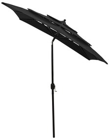 Umbrela de soare 3 niveluri, stalp de aluminiu, negru, 2x2 m Negru, 2 x 2 m
