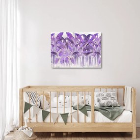 Tablou pe sticlă - Frunze violet în tencuială (70x50 cm)