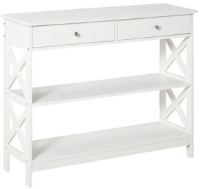HOMCOM Consolă, cu 2 Sertare și Rafturi Reglabile, Design Modern, Structură Solidă cu Sistem Anti-Răsturnare, 100x30.5x80 cm, Albă | Aosom Romania