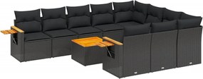 vidaXL Set canapele de grădină cu perne, 11 piese, negru, poliratan