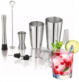 Set shakere si accesorii pentru cocktail Kinghoff KH 1708, 9 buc, 600/750 ml, Inox