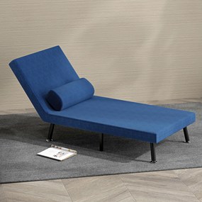 HOMCOM Fotoliu Convertibil în Pat din Fier și Bumbac cu Pernă cu Dungi, 75x70x75 cm, Albastru | Aosom Romania