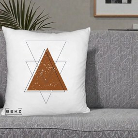 Perna Decorativa Geometric Triunghiuri Sacred, 40x40 cm, Alb Pufos, Husa Detasabila, Perna Inclusa, BEKZ®