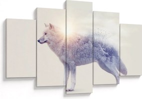 Tablou - Lupul arctic oglindit în peisaj sălbatic (150x105 cm)