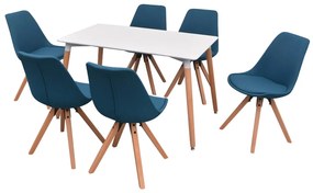 243572 vidaXL Set de masă cu scaune, 7 piese, alb și albastru