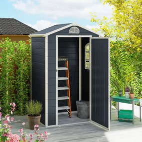 Outsunny Casa de unelte 1,9m², adăpost rezistent la intemperii cu acoperiș în două ape și ușă, 134x104x204cm, Gri închis | Aosom Romania