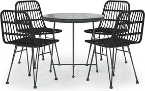 vidaXL Set mobilier de grădină, 5 piese, negru, poliratan