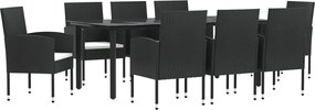 vidaXL Set mobilier de grădină, 9 piese, negru, poliratan și oțel