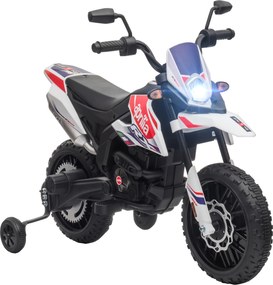 AIYAPLAY Motocicletă electrică pentru copii 12V, 37-96 luni, 2 motoare, roți ajutătoare detașabile, 30 kg, albă | Aosom Romania