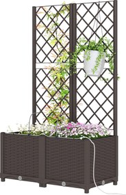 Outsunny Set de 2 spalier cu ghiveci, ghiveci cu orificiu de drenaj, sistem de udare cu timer, 80 x 40 x 136 cm, maro | Aosom Romania