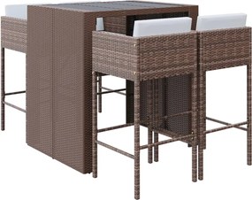 vidaXL Set mobilier bar de grădină cu perne, 5 piese, maro, poliratan