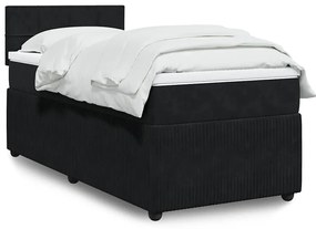 vidaXL Pat box spring cu saltea, negru, 90x200 cm, catifea