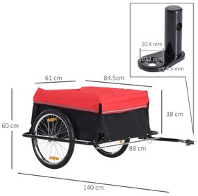 Outsunny Remorcă pentru Biciclete din Oțel cu Capacitate Maximală de 40 kg și Husă Protectoare, 140x88x60 cm, Roșu și Negru | Aosom Romania