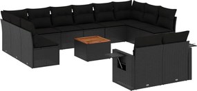vidaXL Set mobilier de grădină cu perne, 13 piese, negru, poliratan
